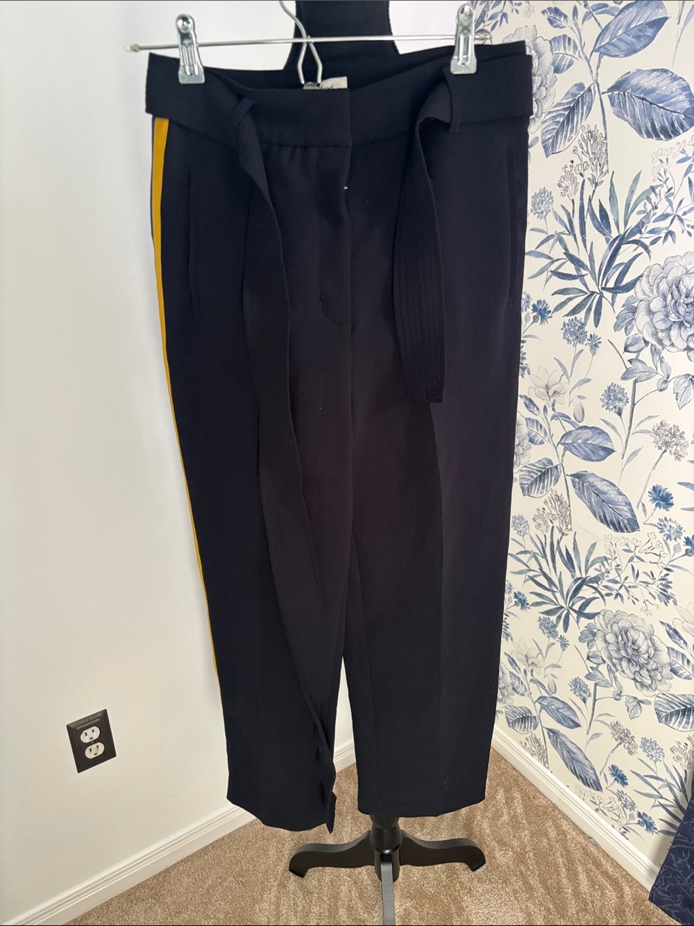 Aritzia Black Pants with Yellow Side Stripe